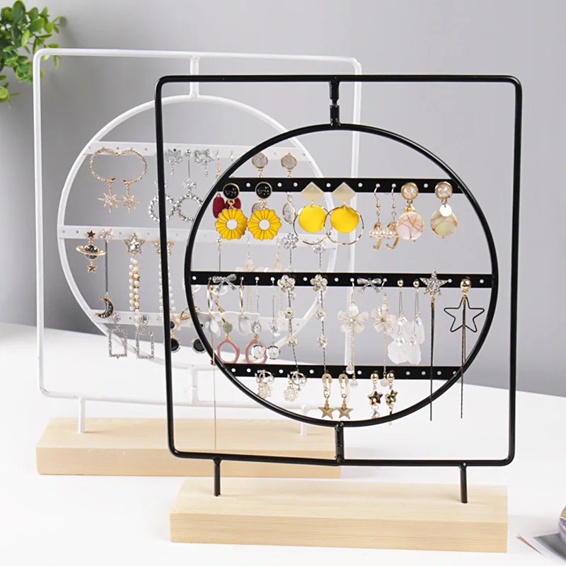 Rotating Earring Holder Ear Studs Jewelry Display Rack Metal Earring Stand Organizer Display Shelf For Home Store Showcase rotating jewelry storage box makeup organizer storage rack bracelet earrings watch plastic storage box display rack with cover