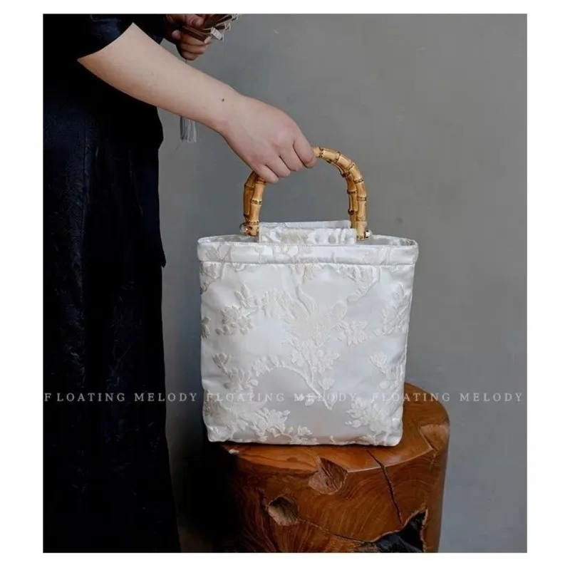 JIAERDI Chinese Style White Hand Bag Ladies Embroidery Flower Bamboo Y2k Bags Purse Female Fairy Core Wallet Handbag Aesthetic