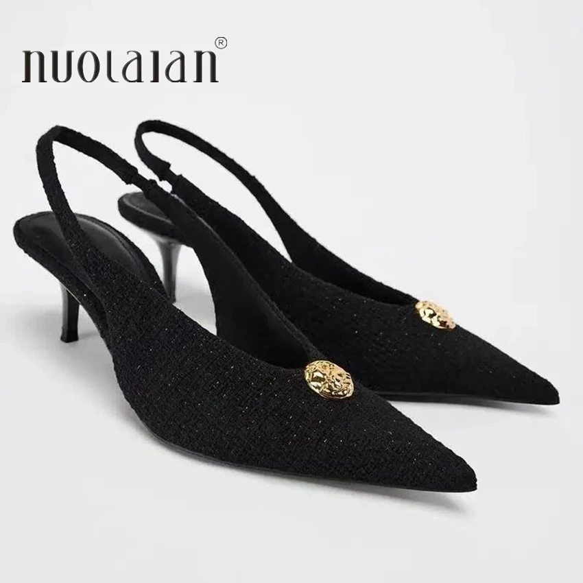 Elegant High Heels Woman Sandals Pointed Toe Sexy Black