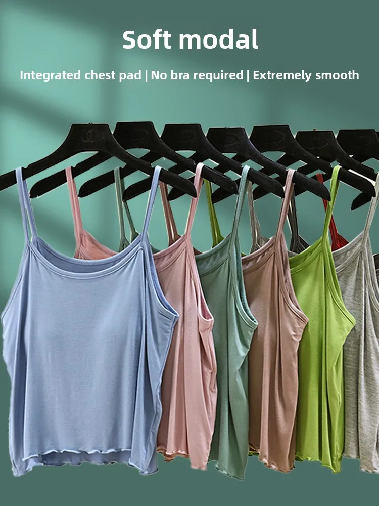 Modal One-Piece Strap Vest Women Summer Svel Top Large Size Loose No Bra Needed Base irt July Deer Pure Color