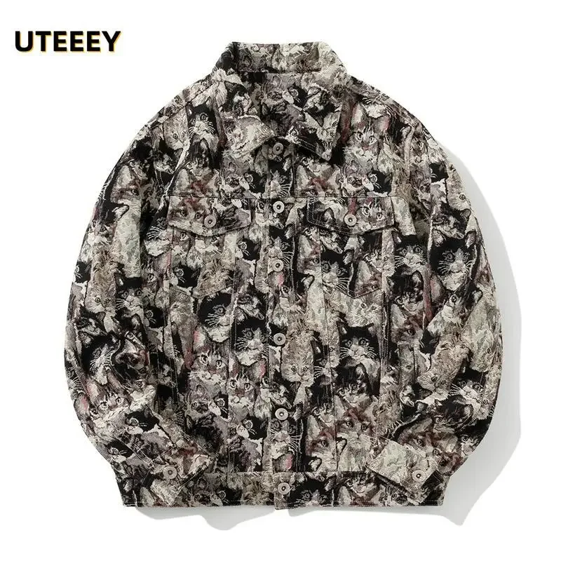 

2023 New Spring Autumn Fashion Harajuku Streetwear Jackets Men Cartoon Embroidery Button Blouse Hip Hop Casual Loose Mens Coats