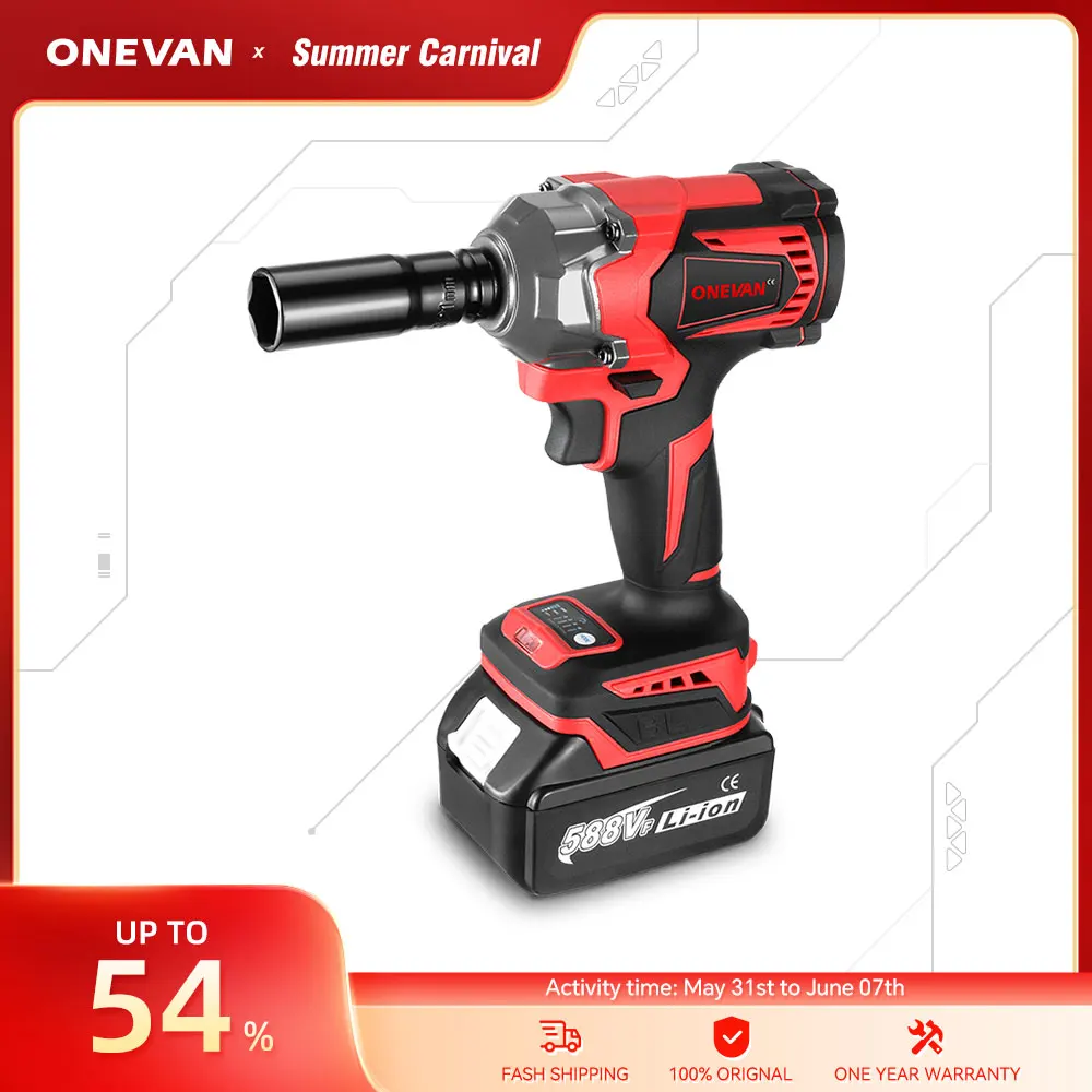 ONEVAN 1200N.M Torque Brushless Electric Impact Wrench with 588VF Battery 1/2