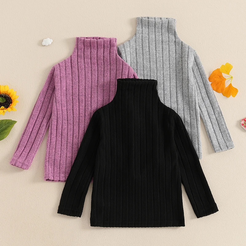 Newborn Girl Turtleneck Sweater Warm Knitted Long Sleeves High Neck Pullover Toddler Cotton Knitwear Jumpers Outfits 3 Pack
