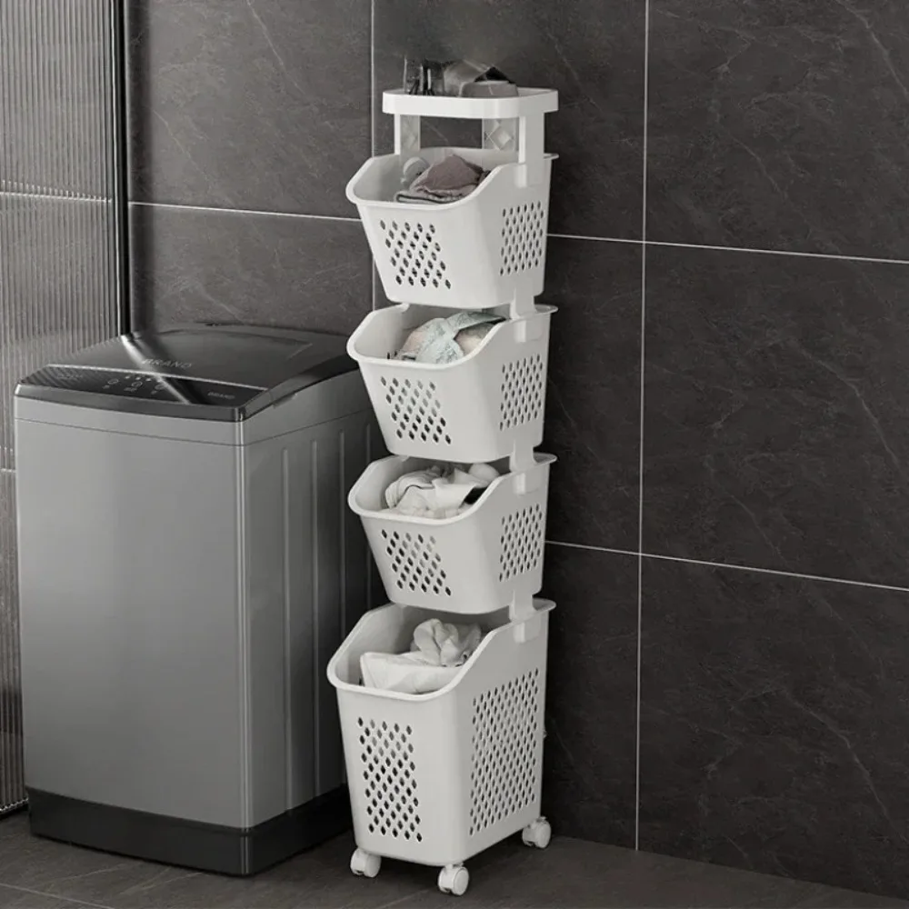 Storage rack folding shopping cart kitchen storage cart Multilayer Laundry Basket With Wheels for Bathroom Clothes Storage