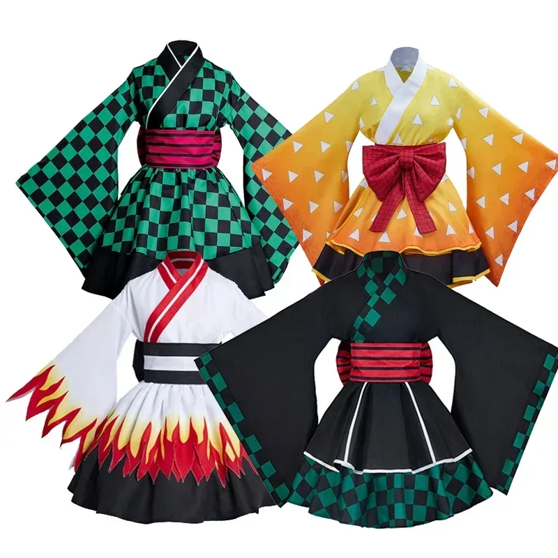 

Anime Demon Slayer Agatsuma Zenitsu Cosplay Kimono Costume Outfits Rengoku Kyoujurou Kamado Tanjiro Maid Dress Halloween Suits