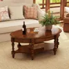 Traditional Wood Oval Coffee Table with Drawer, Beewax Living Room Cocktail Tea Table with Storage Shelf Center Table with Carv 1