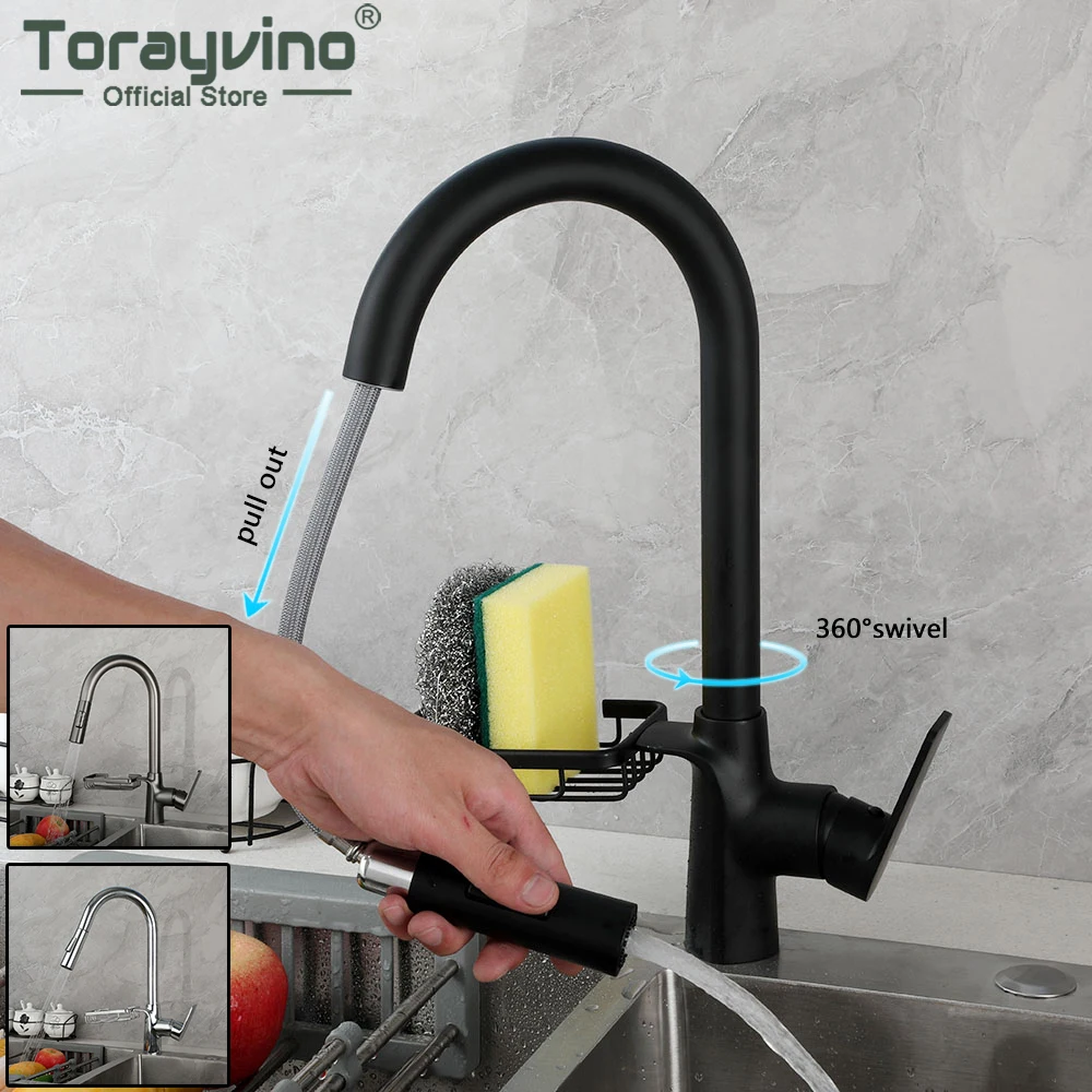 

Torayvino Pull Out Kitchen Faucet Deck Mounted 360 Rotating Faucets W/ Shelf Rotatable Sink Tap Mixer Water Taps 2 Outlet Modes