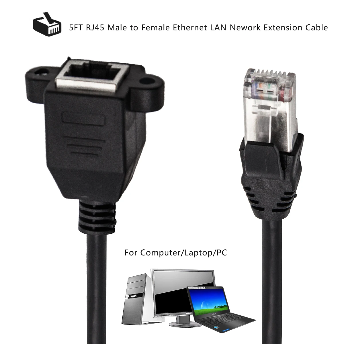 

RJ45 Male to Female Adapter 90 Degree Angle Cat 5e RJ45 Lan Ethernet Network Connector Extension Cable Screw Port 0.3/0.6/1/1.5m