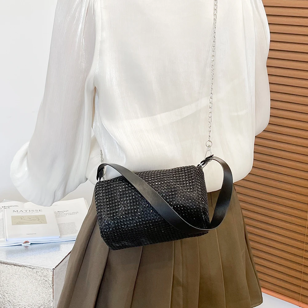 Bolso de mano diamantes brillantes para mujer, bandolera de cadena y cremallera, bolso de mano - AliExpress