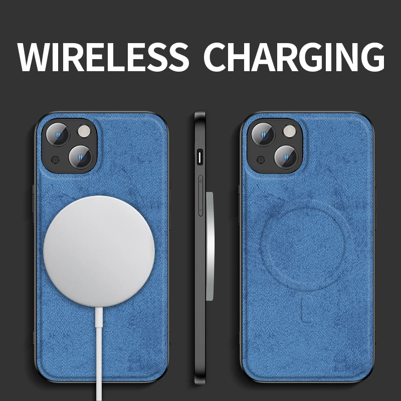 

Wireless Charging Shockproof Silicone Soft Canvas Cloth Mobile Phone Case For iPhone 14 13 12 11 Pro Max Mini Back Cover Bag