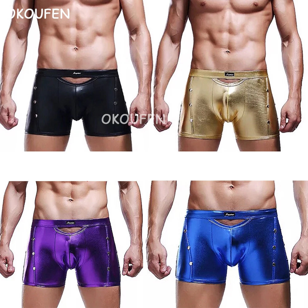 

Nightclub bar male gogo dance accessories party theme clothing men's sexy rivets PU leather shorts personality sexy underwear