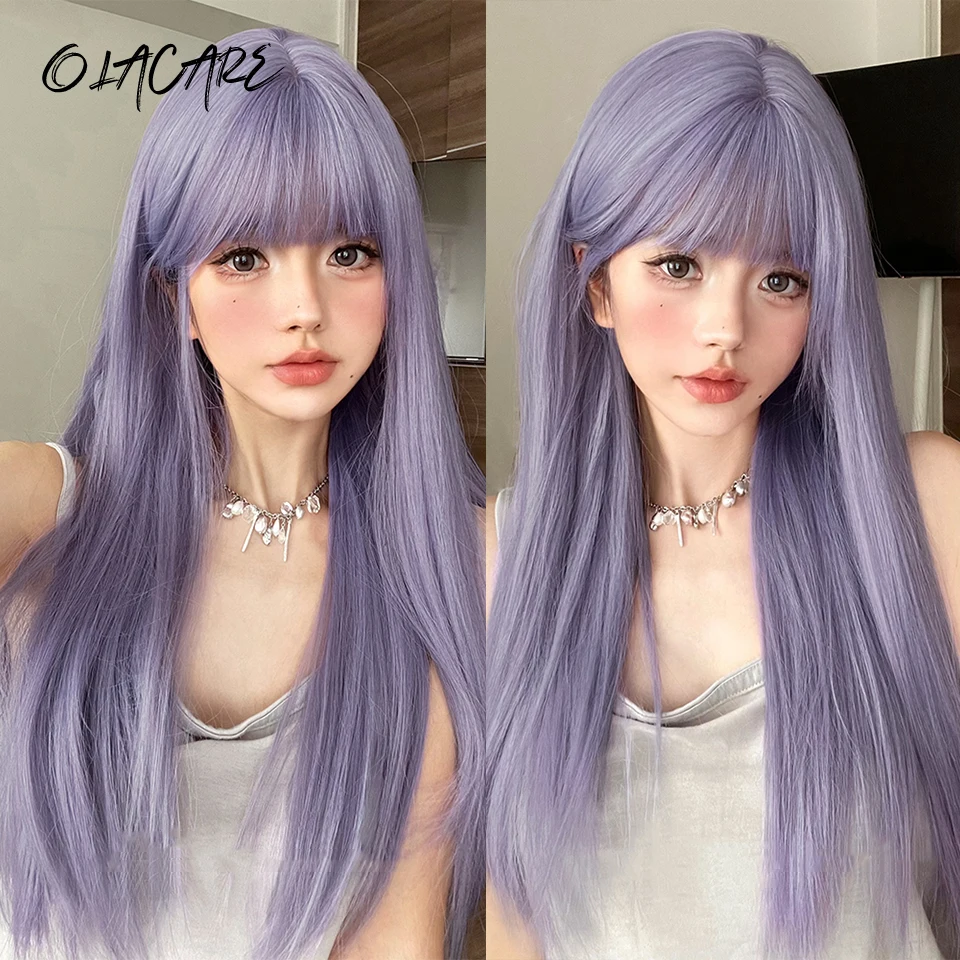 Purple Synthetic Wig for Women Long Straight Cosplay Party Hair
