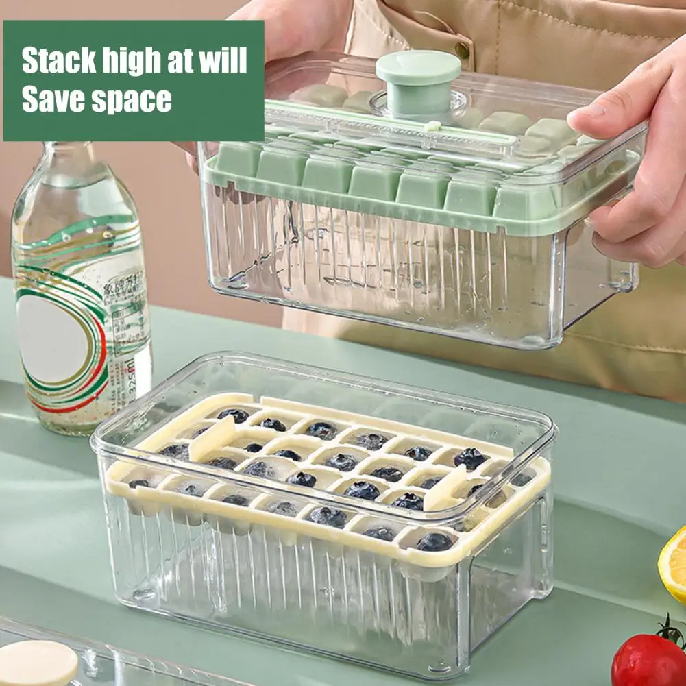 1 Set Ice Cube Mold Press Button Design Easy To Demold Food Grade Ice Making Mold Tool With Shovel Household Supplies