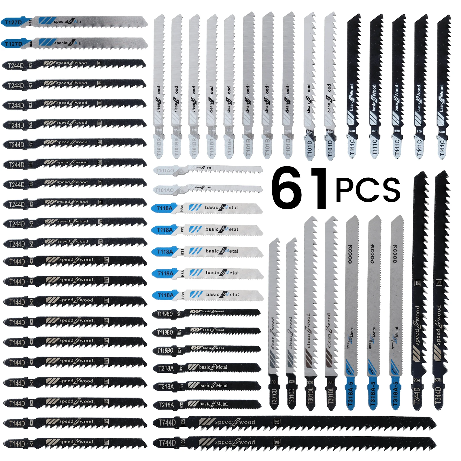 61pcs Jig Saw Blade Set Hcs Assorted Saw Blades With Tshank Sharp Fast