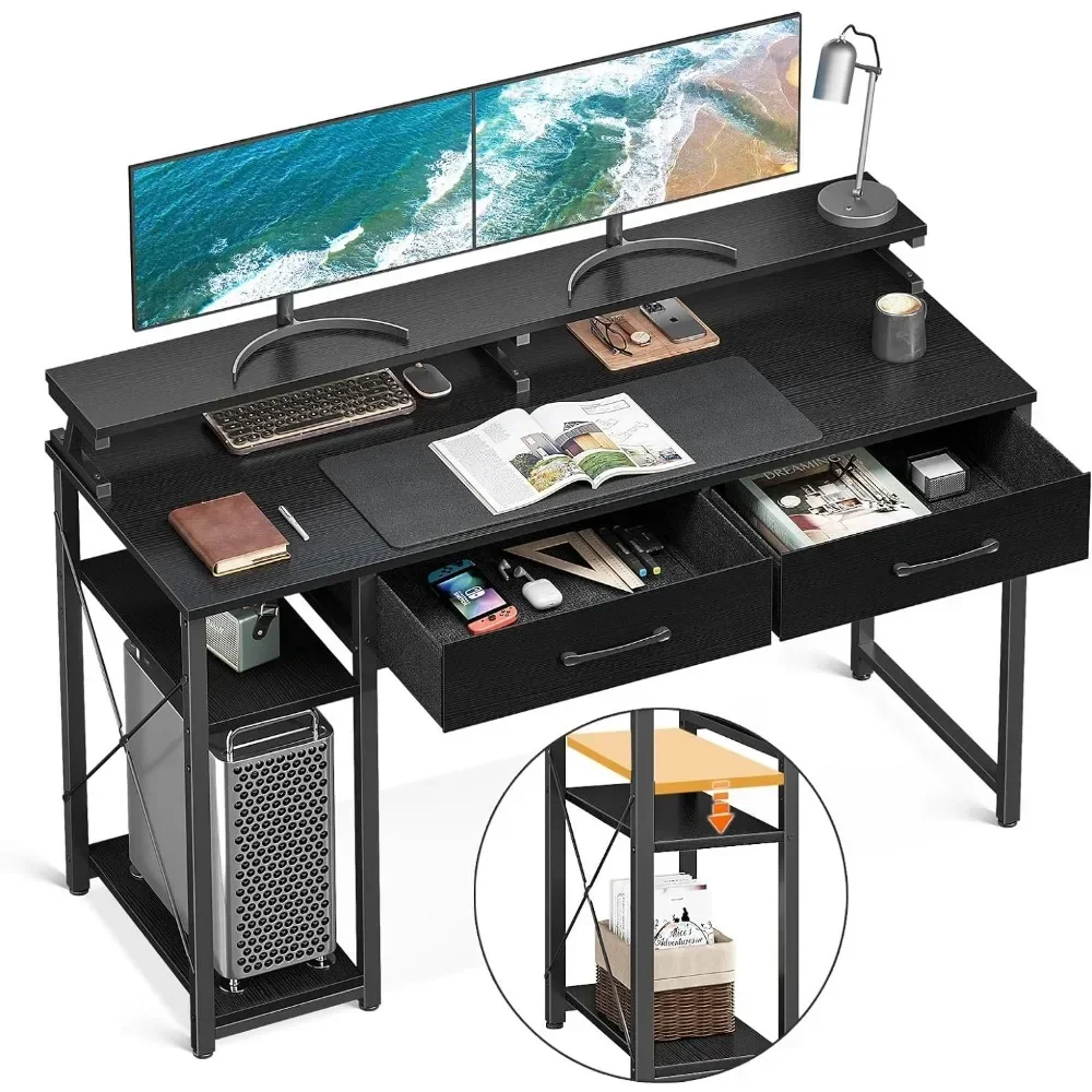 Computer Desk with Drawers, 48 Inch Office Desk with Storage Bag & Shelves, Work Writing Desk with Monitor Stand Shelf computer monitor stand office desktop screen pad stand sub desktop acrylic hanging shelf