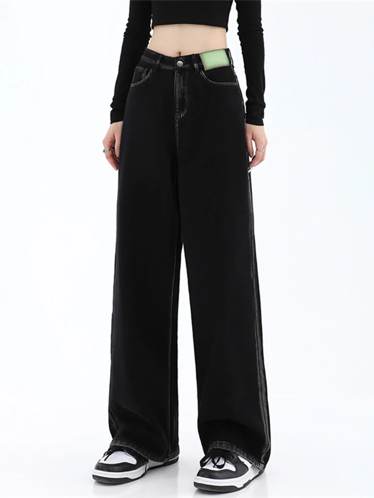 

Women Jeans Vintage High Waist Y2k Streetwear Korean 2022 Fashion Black Straight Jean Pants Ladies Baggy Wide Leg Denim Trouse