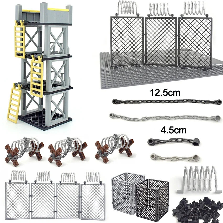 MOC WW2 Military 30104 92338 Chain Building Block Base Barbed Wire Parts City Figures Scene Accessory Fence Isolation Net Brick 1