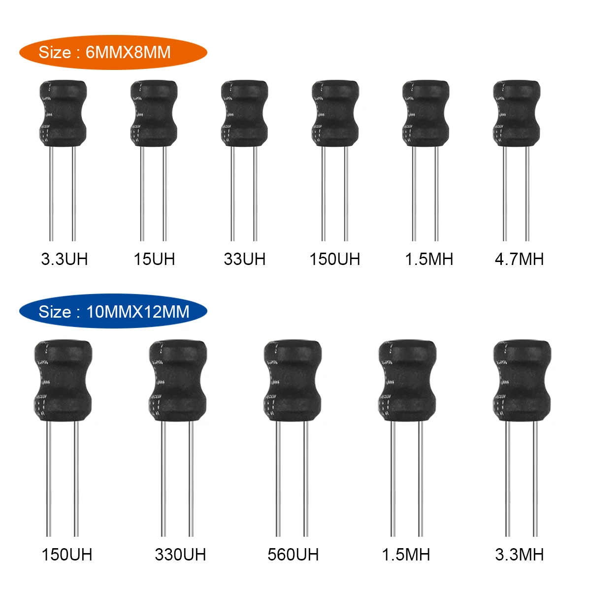20Pcs 0912 DIP Power Inductor 9x12mm 2.2UH~100MH I-shape Inductance Copper Coil 4.7UH 10UH 22UH 100UH 150UH 220UH 100MH