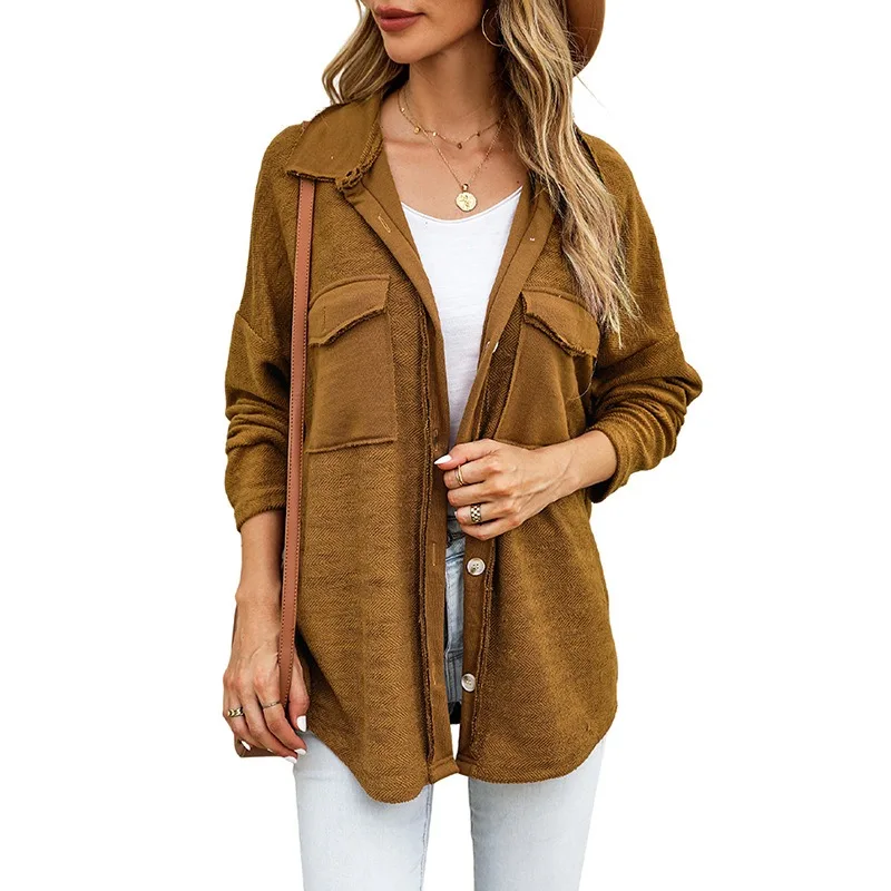 Women Casual Plush Coat Jackets Button 2023 Long Sleeve Pocket Knit Shirt Loose Jacket for Women Autumn Winter Fleece Jacket