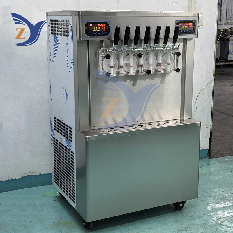 Ice Cream Machine ZY-370 Soft Maker Seven Flavors Commercial Vertical Automatic Stainless Steel Large Capacity Dessert Snacks 6
