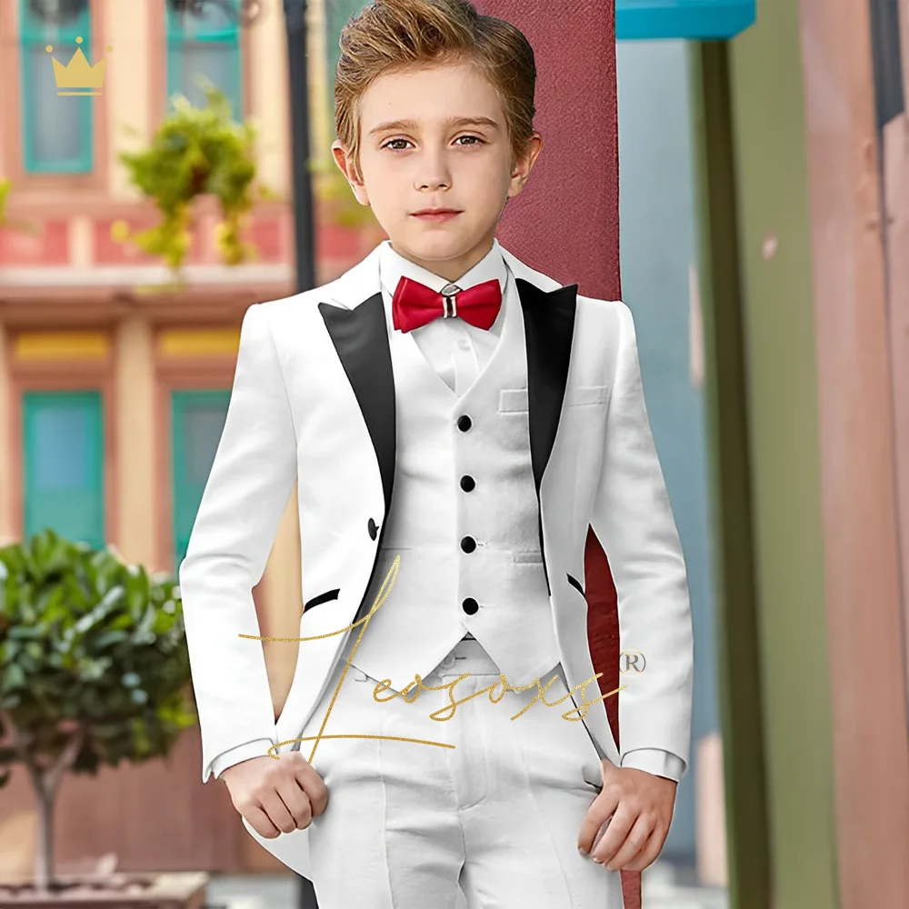 Children's tuxedo suit 3 piece suit, boy's long gun lapel suit tuxedo vest trousers wedding birthday party