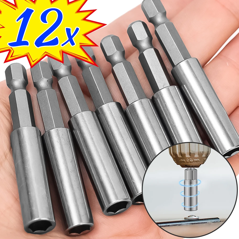 12/1 ชิ้นแม่เหล็กไขควงขยายหกเหลี่ยมจับขยายก้านเชื่อมต่อเหล็กคาร์บอนไขควงผู้ถือบิตเครื่องมือไฟฟ้า 1