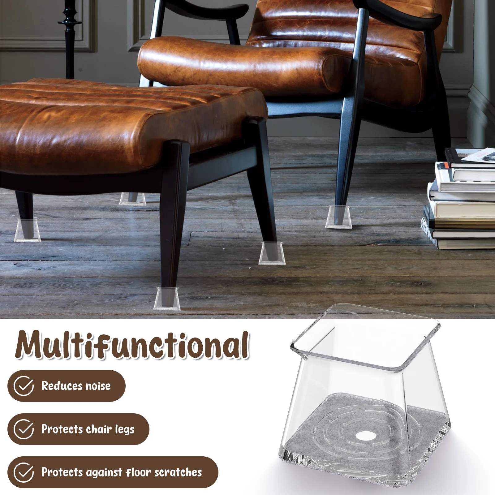 32Pcs Furniture Leg Cover Silicone Square Chair Leg Floor Protectors with Felt Bottom Anti Slip Chair Leg Caps for Reduce Noise