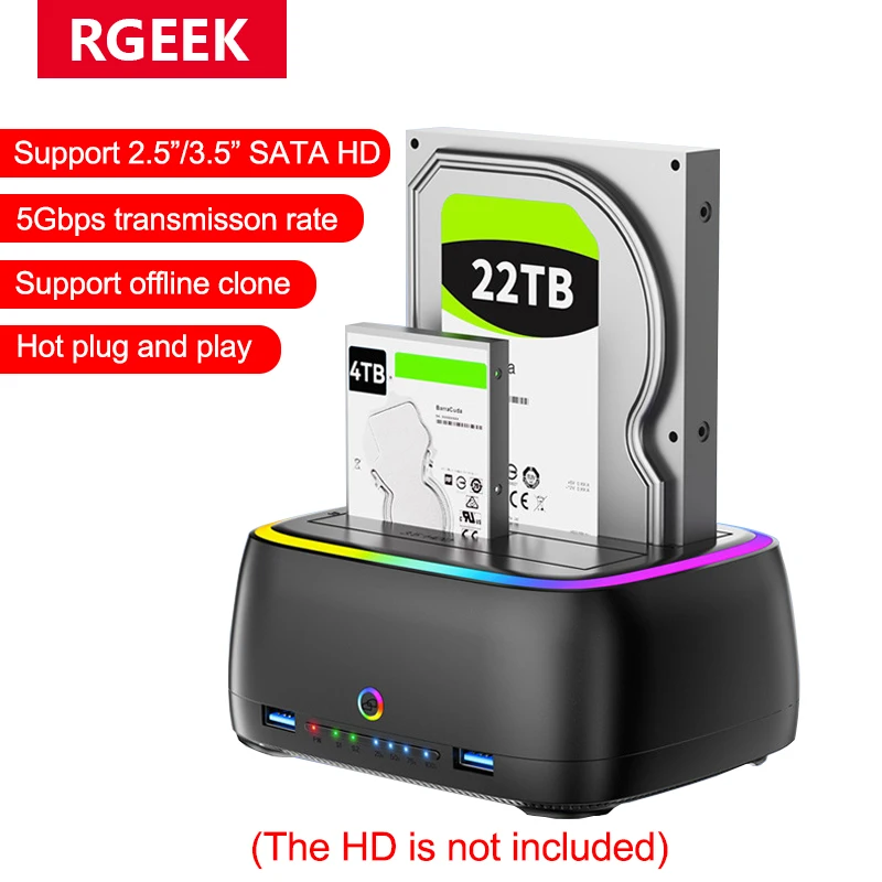 RGEEK 7 IN 1 듀얼베이 하드 드라이브 스테이션 HD 인클로저 USB3...