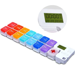 Weekly Large Capacity Pill Organizer with Medicine Reminder Alarm - 7 - Day AM/PM Travel Medication and Vitamin Storage Box (14 Compartments)