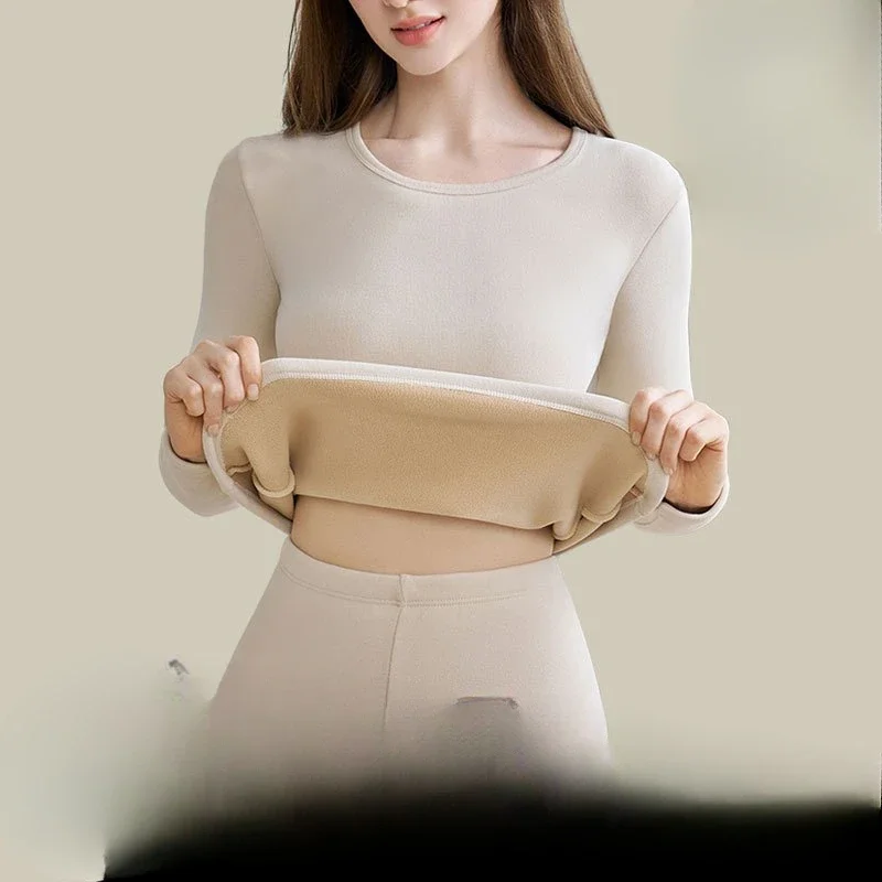 Women's Winter New 2 Piece Sets Female Slim Bottoming Tops + Trousers Warm Lingeries Ladies Solid Long Sleeve Suits H633