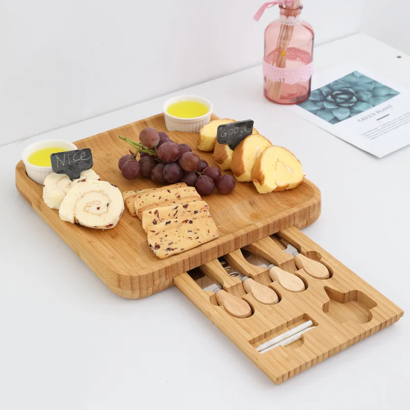 bamboo cutting board with storage box multifunctional table board cheese chopping  board tray charcuterie board kitchen stuff