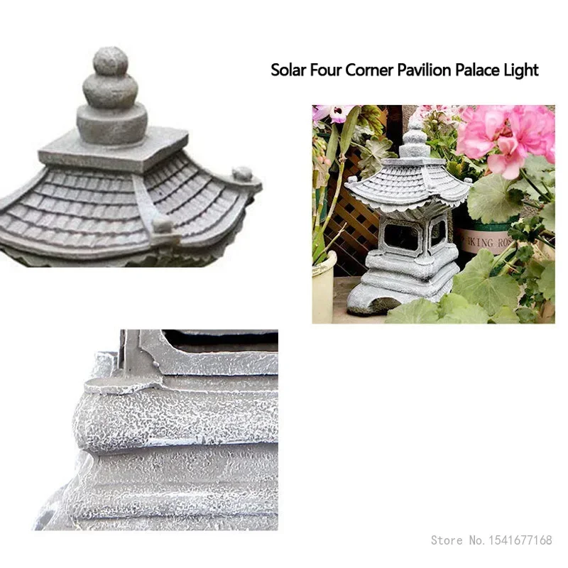 Solar Decor Courtyard Outdoor, Night Light Chinese Palace Lantern Lawn Lamp Garden Villa Courtyard Crafts, Japanese Lantern, 1Pc