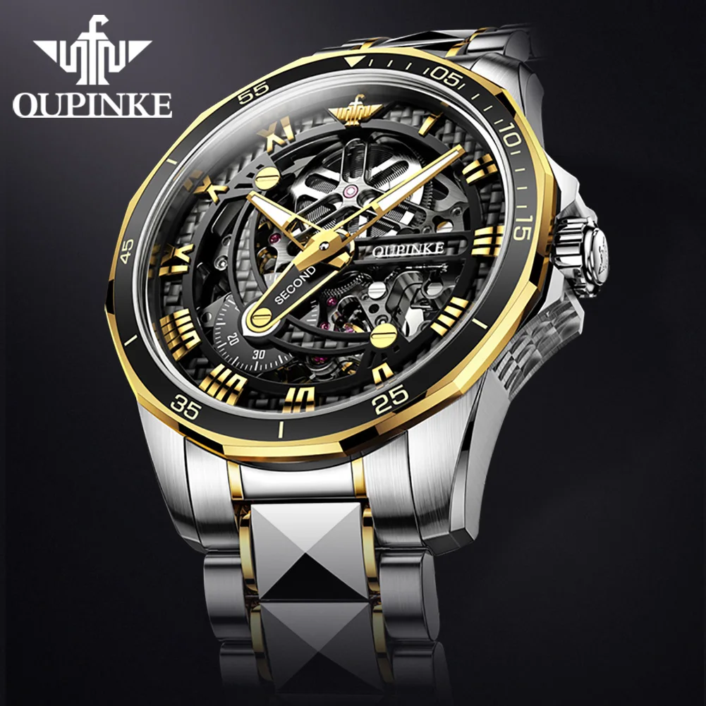 

OUPINKE Top Brand Luxury Original Watch for Men Automatic Mechanical Watches Sapphire Crystal Waterproof Skeleton Wristwatches