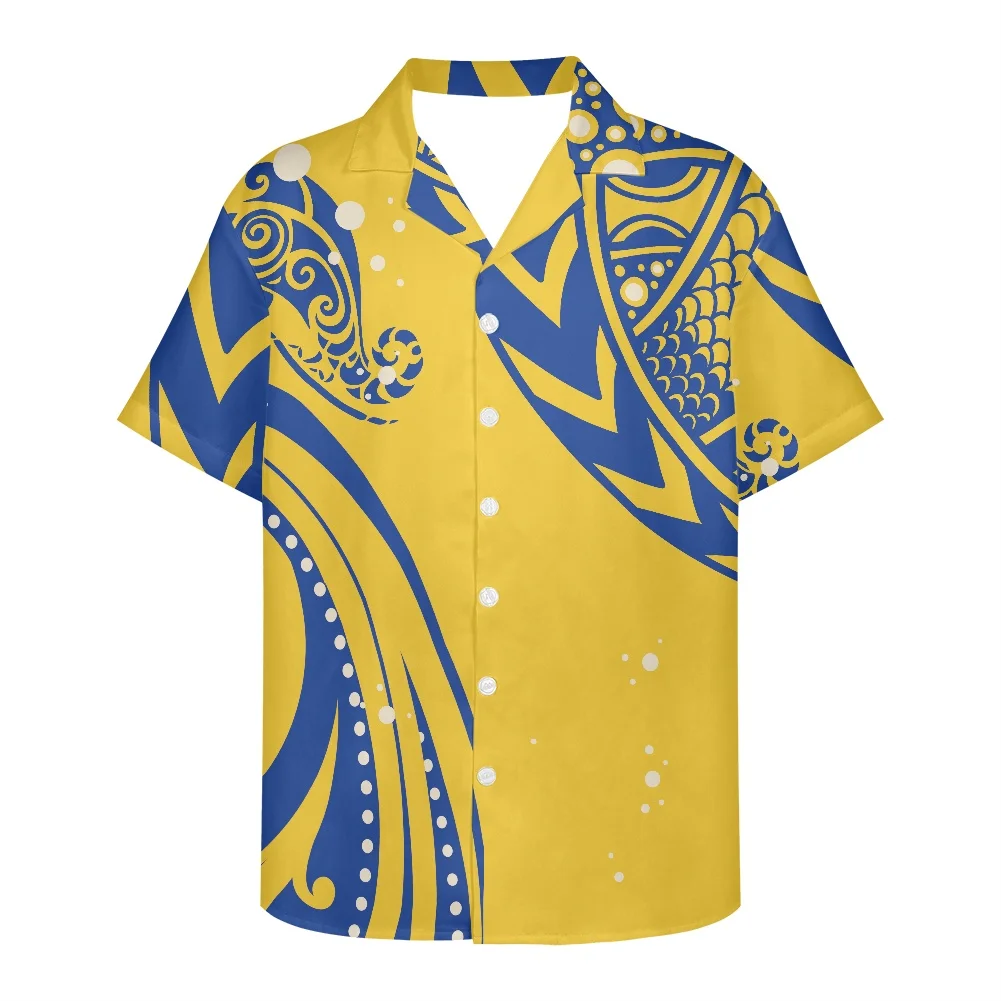 2022 New Arrivals Polynesia Tribe Luxury Gold Print Loose Leisure Men's Shirt Summer Men Clothing Men Short Sleeve V Neck Shirt