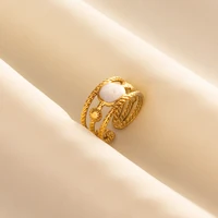 Bohemian Gold Color White Enamel Open Rings Luxury Irregular Stainless Steel Adjustable Finger Ring Women Charm Jewelry Gifts - Image 3