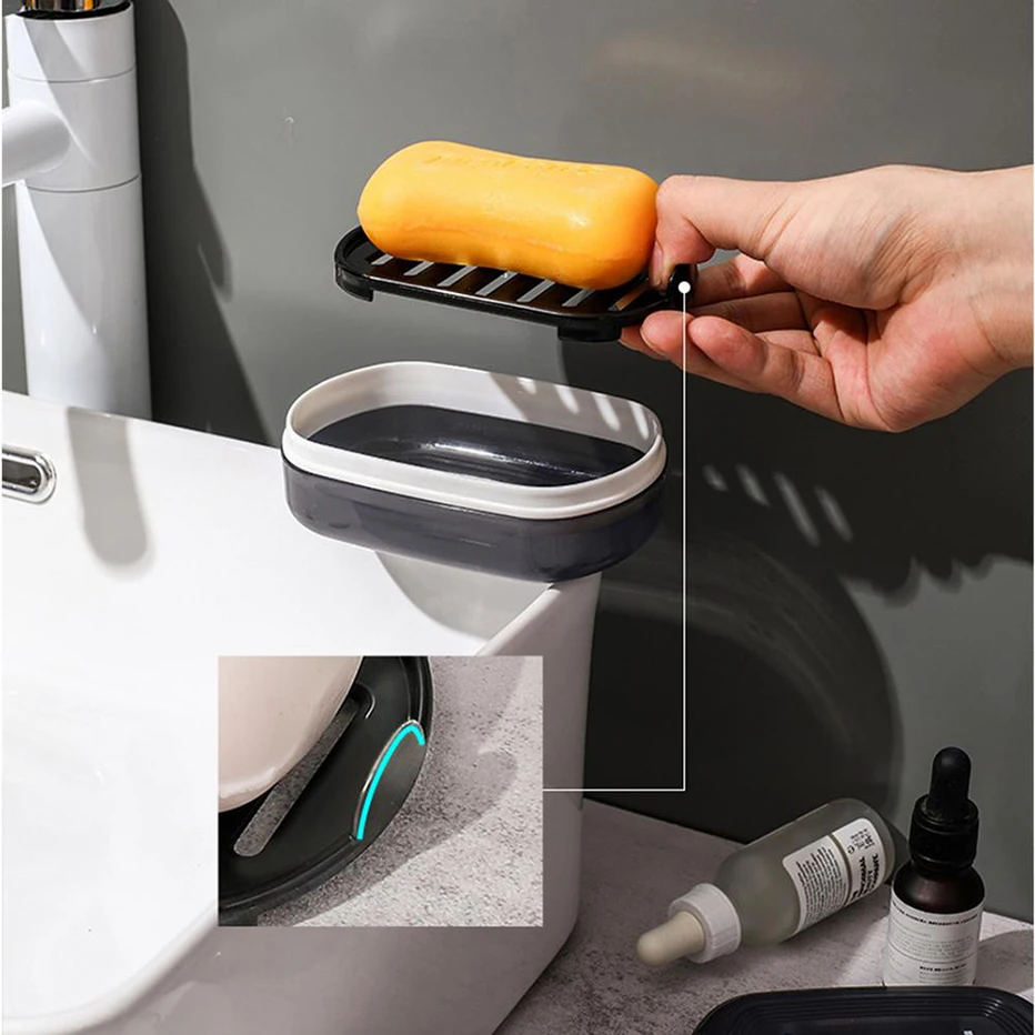 Set Di 2 Portasapone Quadrati Con Coperchio Ermetico, A 2 Strati, Impermeabili. Perfetti Per Viaggio, Per Asciugare Spugne O Sapone. Colori Bianco E Blu. - 2