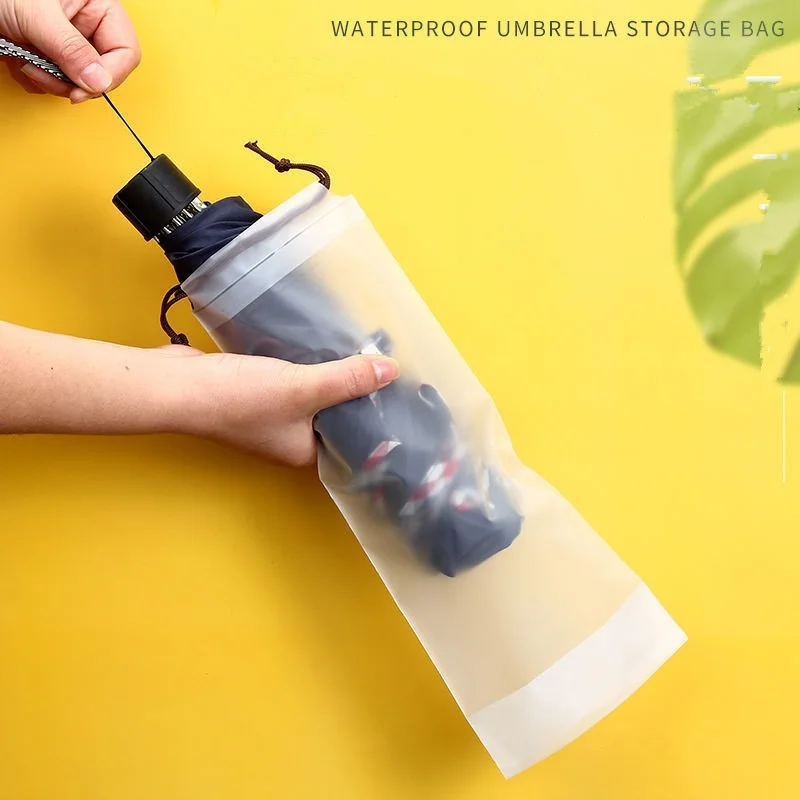Matte Translucent Plastic Bag Umbrella Storage Bag Reusable Portable Umbrella Drawstring Storage Cover Home Organizer