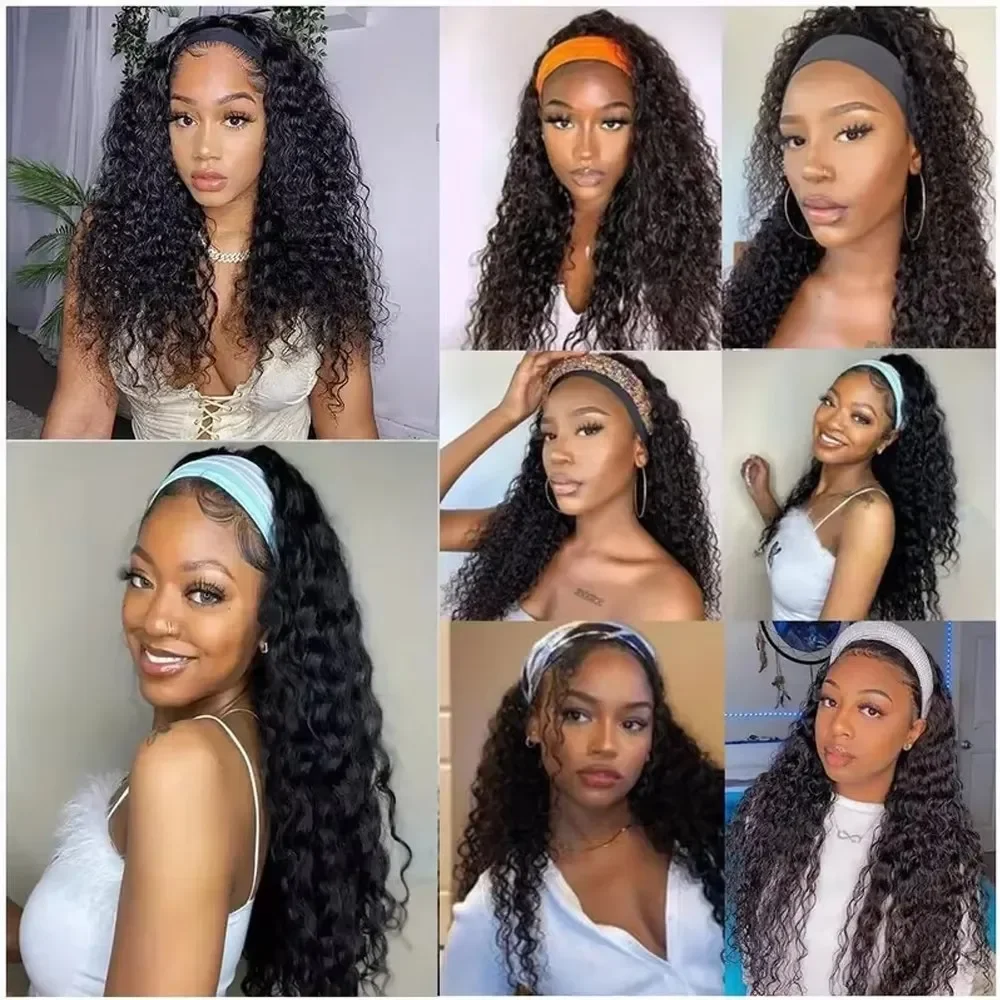 Deep Wave Ice Silk Headband Wig Wear And Go Glueless Human Hair Band Wigs No Glue Factory Price Dropshipping 300 density 4