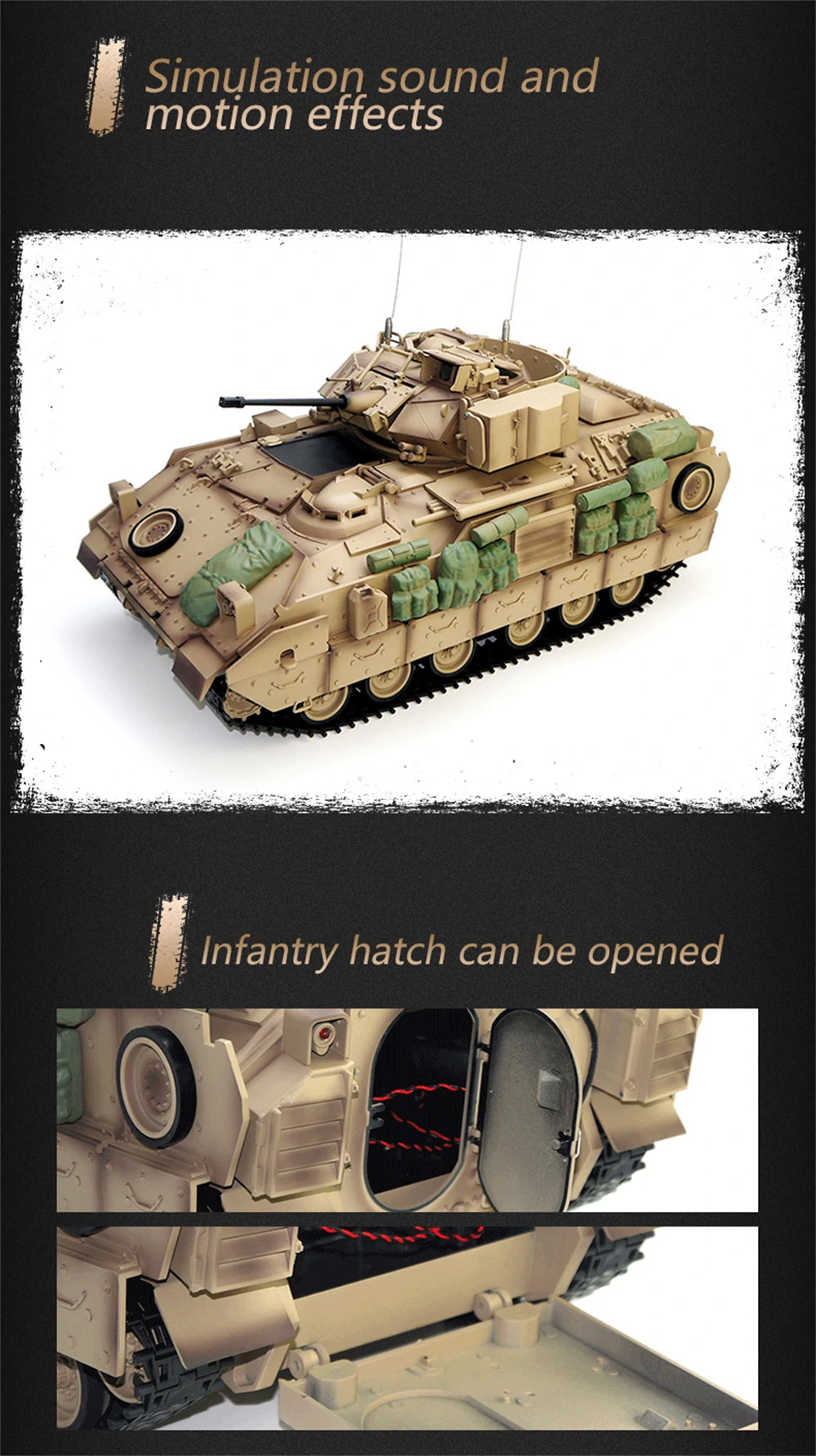 COOLBANK Model Bladeli M2A2 1/16 2.4G RC Main Battle Tank Smoke Sound Recoil Shooting LED Light Simulated Vehicles Models RTR Toys