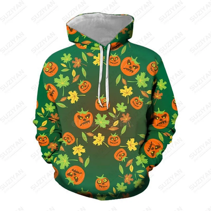 2023 New Halloween Sweater Terror Pumpkin Skull 3D Digital Print Men's and Women's Autumn/Winter Hooded Hooded Sweater