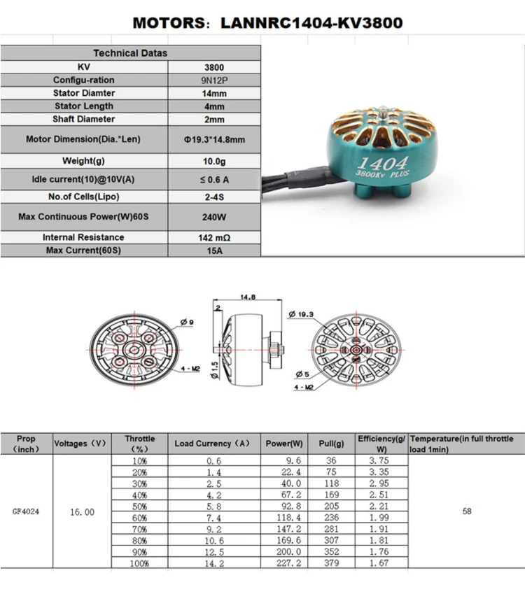 Motor LANNRC 1404, pequeña máquina transversal de cuatro ejes de 2-4 pulgadas, máquina de conductos, Huafimada 4s