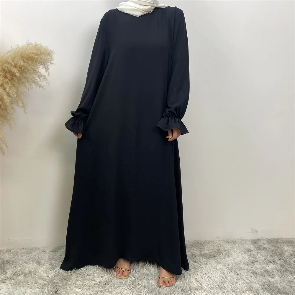 

Abaya Dubai Luxury With Pockets Muslim Long Dresses Wrinkle Crepe Elastic Sleeves Casual Eid Dresses 2024 Turkey Ramadan Kimono