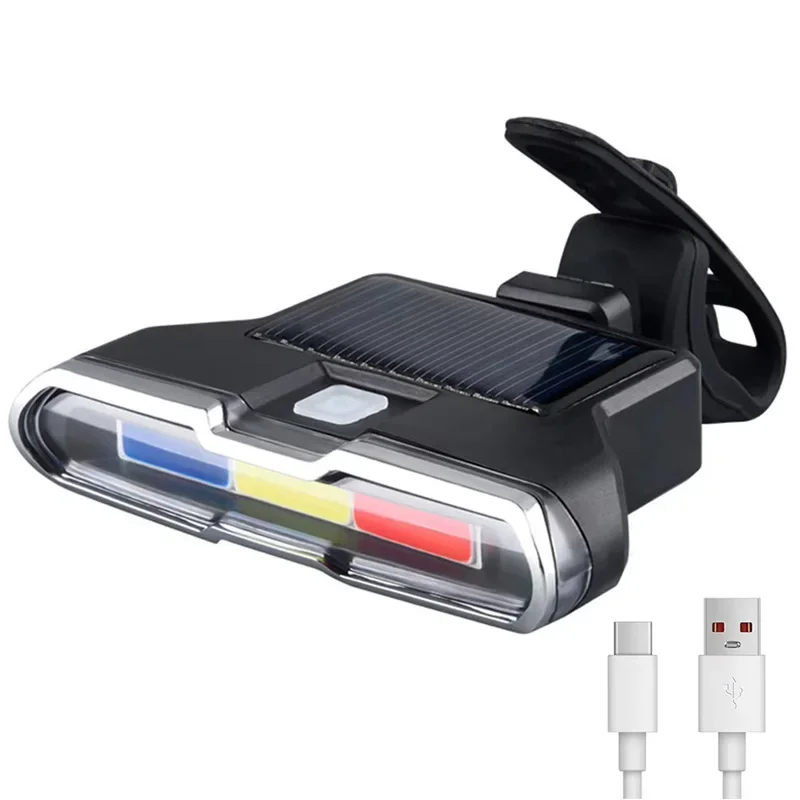 Rechargeable Bicycle Tail Light Solar Power Bike Rear Light Long Endurance Road Cycling Warning Flashlight Taillight MTB Lamp