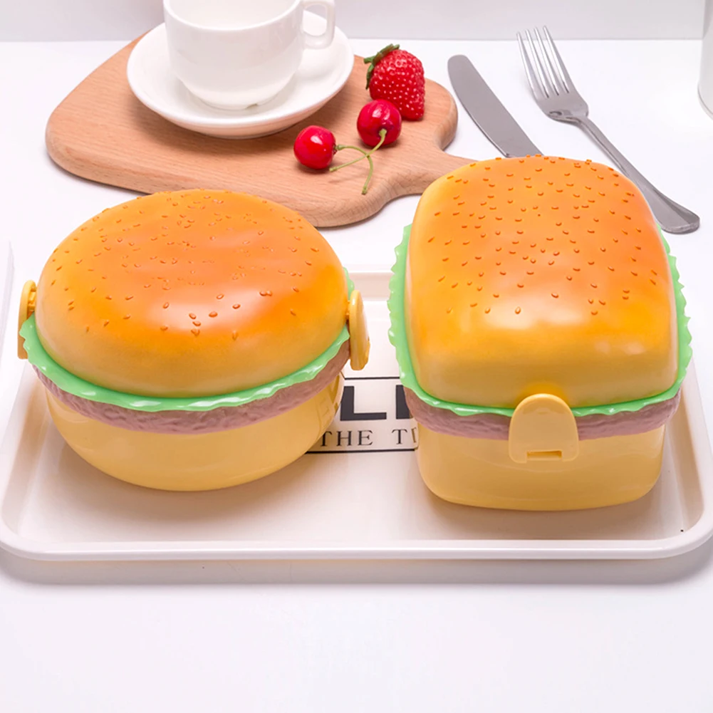 

Creative Burger Lunch Box For Kids Boys Round & Square Lunchbox Portable Bento Box With Spoon Sealed Food Storage Containers