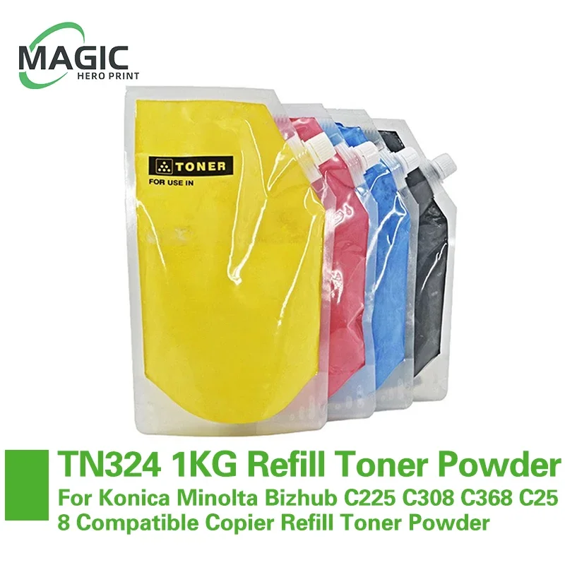 Recarga Toner pó para Konica Minolta Toner pó Compatível para Bizhub C225 C308 C368 C258 Tn324 Tn321 1kg