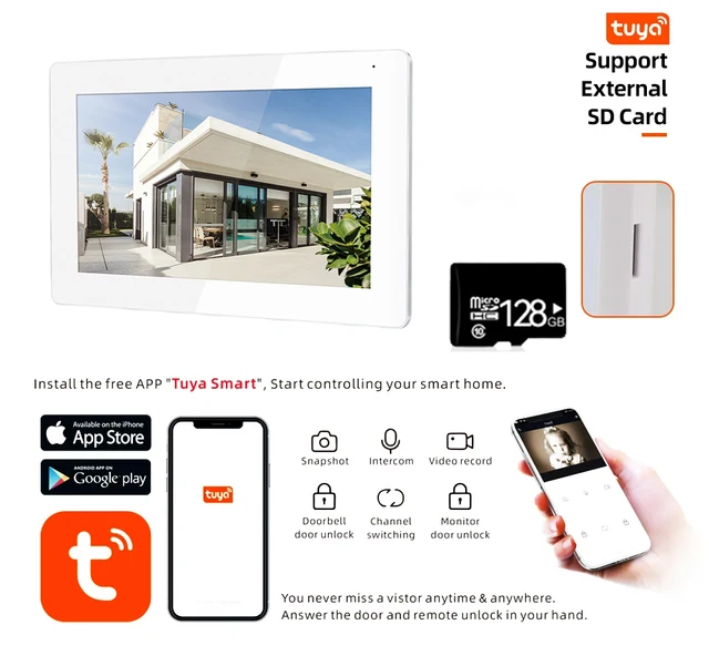JeaTone 1080P WiFi Touch Screen 7Inch Video Intercom Tuya Smart APP Private Residential Video Goalkeeper With Door Opening 6