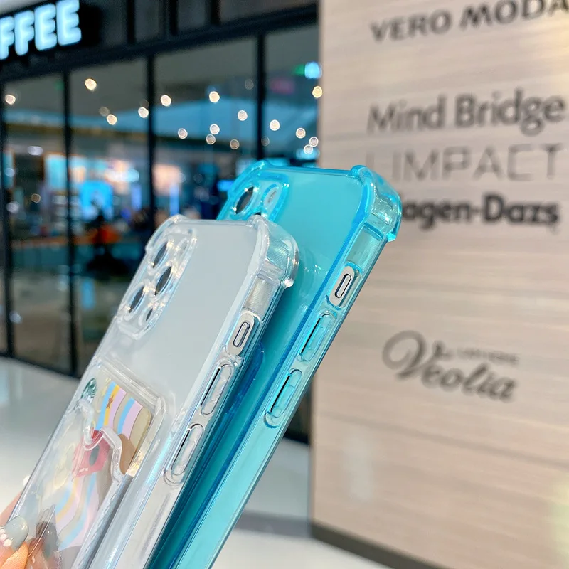 Shockproof Card Holder Phone Case with Clear Soft Frame and Hard Backing