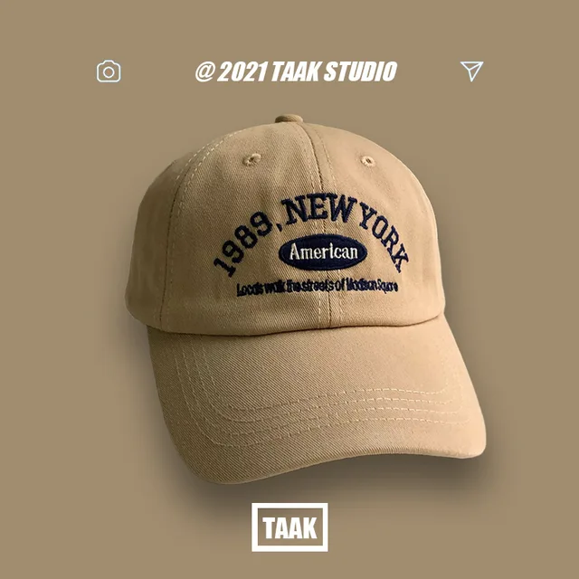 1989 American Retro Men's And Women's Baseball Caps Street Lettered Embroidery Retro Flat Caps Solid Black And White Hip Hop Cap Khaki
