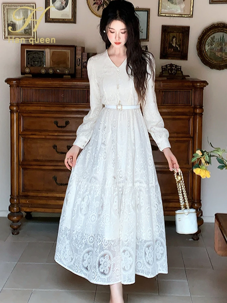 white christmas dresses Wholesale MOQ6 Long Sleeve Lace Trim Maxi Dress main image 0
