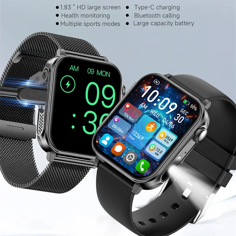2025 Type-C Fast Charging Smart Watch Men Women Health Management Bluetooth Call LED Flashlight Waterproof Sports Smartwatch New